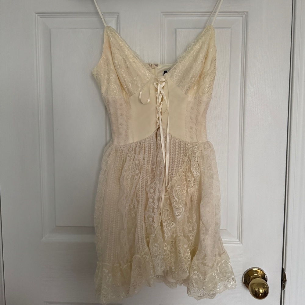 Urban Outfitters Lace Corset Mini Dress in Cream